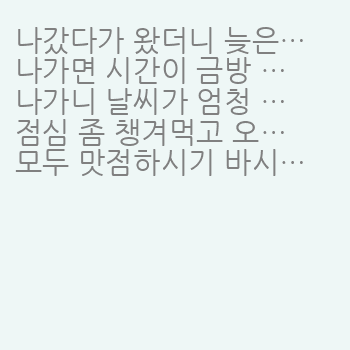 나갔다가 왔더니 늦은점심 먹네요.
나가면 시…